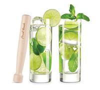 Final Touch Mojito Glass & Muddler Set - 2 10oz Tom Collins Glasses & Wooden Cocktail Muddler for Crushing Fresh Ingredients, Lead-Free Glassware, Dishwasher Safe Barware Essentials