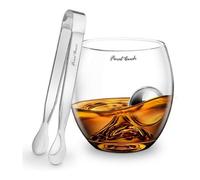 Final Touch Stainless Steel Edition On The Rocks Drinking Tumbler Glass Set -Includes Whiskey Glass, Stainless Steel Ball & Tongs - Gift Boxed