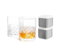 Final Touch Yarai Double Old-Fashioned Glass Set Includes 2 Lead-Free Whiskey Glasses 10oz and 2 BPA-Free Ice Cube Trays with 1¾ Inch Cubes Perfect for Whiskey Cocktails Bourbon and Spirits (GG9023)