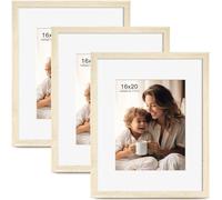 FinalFind 16x20 Picture Frame with Mat for 11x14 Set of 3, Natural Wood Grain 16x20 Frames for Horizontal & Vertical Wall Mounting (3 Pack,Natural)