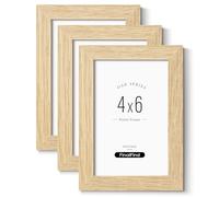 FinalFind 4x6 Picture Frame Set of 3, Natural Solid Oak Wood Picture Frames 4x6 with Tempered Glass, Minimalist Frame 4x6 for Wall & Tabletop(3 Pack,Oak)