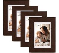 FinalFind 4x6 Picture Frame with Mat for 3.5x5, Dark Brown Wood Grain Picture Frames Display on Tabletop or Wall Mounting (4 Pack,Walnut)