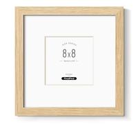 FinalFind 8x8 Picture Frames with Mat for 4x4, Natural Solid Oak Wood Frame with Tempered Glass for Wall Mounting(Single,Oak)