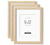 FinalFind 9x12 Frame with Mat for 6x8 Set of 3, Natural Solid Oak Wood Picture Frames 9x12 with Tempered Glass for Wall Mounting(3 Pack,Oak)