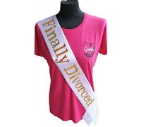 Finally Divorced Sash - Beautiful White Satin Ribbon with Gold Glitter Text