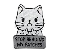 Finally Home Iron-On Patch - Stop Reading My Patches Cat | Stink Finger Patches Cats Iron-On Patch Cat Iron-On Patch Animals Patch Animal Patch
