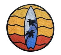 Finally Home - Iron-on Patch - Surfboard in The Sunset | Surfing Embroidery Patch, Palm Sea Beach Ironable Patch, Backpacker Surfer Badge