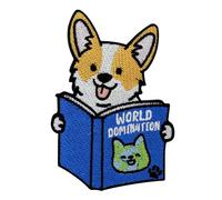 Finally Home - Iron-On Patch - World Domination Dog | Funny Dog Patches, Cute Corgi, Blue