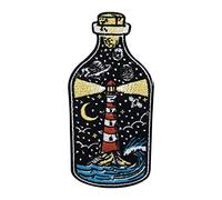 Finally Home Lighthouse in a Bottle Iron-On Patch | Nautical Star Patch, Moon, Stars, Wave, Planets