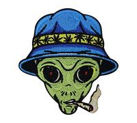 Finally Home Smoking Weed Alien Iron-On Patch | Funny Stoners UFO Embroidery Patch, Marijuana Badge