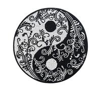 Finally Home Yin and Yang with Flowers Iron-on Patch | Medium Flower Patch, 1 Piece, Nature/Floral
