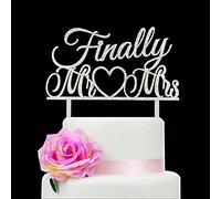 Finally Mr & Mrs Cake Topper, Wedding Anniversary Bridal Shower Party Decorations, Silver Acrylic