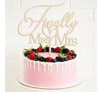 Finally Mr&Mrs Wedding Cake Topper, Elegant Cake Topper For Wedding Anniversary, Romantic Wedding Party Decorative Cake Toppers（Wooden）