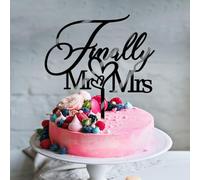 Finally Mr&Mrs Wedding Cake Topper, Elegant Cake Topper For Wedding Anniversary, Romantic Wedding Party Decorative Cake Toppers（Acrylic Black）