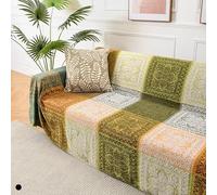 FinalNest Bohemian Tribal Throws Blankets Reversible Colorful Red Blue Boho Hippie Chenille Jacquard Fabric Throw Covers Large Couch Furniture Sofa Chair Loveseat Recliner Oversized (Green, S:75x60)