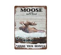 Finamille Vintage Metal Sign Moose Bath Soap Wash Your Hooves, 5.5" x 8" Wall Mount Decorative Sign