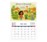Financial Calendar for Kids | Monthly Calendar with Colorful Illustrations and Money Management Concept,Jan - Dec 2026, Planner with Colorful Illustrations for Home Living Room Bedroom