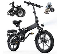 Finbike U3 Electric Folding Bike, 16 inch Portable Electric Bicycle, 2.5H Fast Charge Ebike, 25KM/H & 45KM Range, 3 Riding Modes, Front Shock Absorber, Foldable E-bike for Adults/Teens