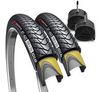 Fincci Gravel Bike Tyres 700x35c - Pair Foldable Tires 28 inch with 1mm Nylon Protection and 2x Inner Tube 37-622 Presta Valve, 60 TPI for Electric, Hybrid, Mtb, Road and Touring Bicycles - Pack of 2