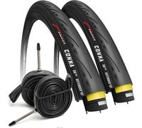 Fincci Road Bike Tyres 700 x 23c - Foldable 700c tyres 28 inch with 1mm Nylon Puncture Proof & 2x Inner Tube 23-622 Presta - 60 TPI for Gravel, Carrera & Touring Bikes