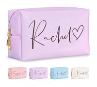Fincekoom Personalized Makeup Bag with Name & Birth Flower, Custom Leather Cosmetic Bags for Women, Customized Travel Toiletry Bag Gifts for Bridesmaid Wedding, 007-Purple-Heart