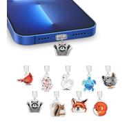 FINCIBO 9 Pcs Set Dust Plug Charm Compatible with Type C Charging Port, USB-C Dust Plug Accessories for Cell Phones, Tablets, E-Reader, Book Lover Readers - Fox, Squirrel, Turtle, Chicken, Raccoon