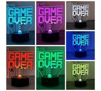 Fincoly Game Over 3D Illusion Night Light for Boys Girls LED Game Sign Desk Gaming Room Decor Lamp with 16 Colors Changing Remote Touch Control Xmas Birthday Idea for Gamer Kids, Fin01