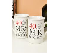 40th Set of 2 China Mugs 'Mr Right & Mrs Always Right'