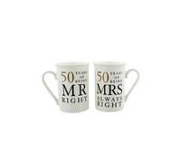 Set Of 2 Happy 50th Wedding Anniversary Porcelain Mugs In Presentation Gift Box