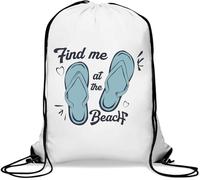Find Me At The Beach Flip Flops Logo Gym Sack Casual Drawstring Bag White