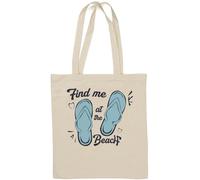 Find Me At The Beach Flip Flops Logo Natural Cotton Tote Bag White