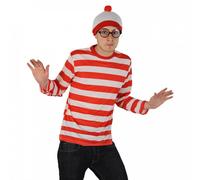 Find Me Costume - Long Sleeve Top, Bobble Hat & Round Glasses I Love Fancy Dress Red Medium