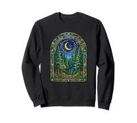 Find Me In The Forest Trees Moon Stained Glass Style Sweatshirt