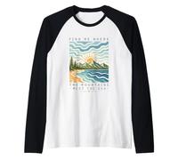 Find Me Where Mountains Meet The Sea Summer Sandy Beach Raglan Baseball Tee