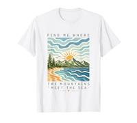 Find Me Where Mountains Meet The Sea Summer Sandy Beach T-Shirt