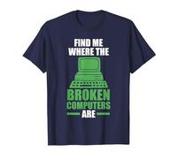 find me Where The Broken Computers are Computer T-Shirt, Men, Navy Blue, 5X-Large