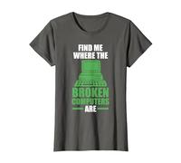 find me Where The Broken Computers are Computer T-Shirt, Women, Asphalt Grey, Medium