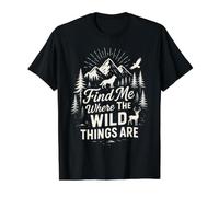 Find Me Where The Wild Things are Mountain Wolf Deer Nature Value Graphic T-Shirt, Men, Black, S