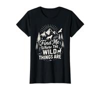Find Me Where The Wild Things are Mountain Wolf Deer Nature Value Graphic T-Shirt, Women, Black, M