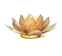 Find Something Different Lotus Candle Holder - Capiz Shell, Smoked Gold Trim - Suitable for Indoor and Outdoor Use