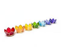 Find Something Different Lotus Design Tealight Holder Set of 7 Chakra Colours Gold, 8 cm