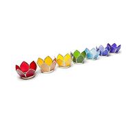 Find Something Different Lotus Tea Light Holder Small Silver Set of 7 Chakra Colours, 12 x 7.5 x 7.5 cm