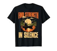 Find Strength in Silence Vintage Fishing Angler Lake Sunset Value Graphic T-Shirt, Men, Black, S
