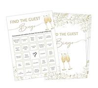 Find The Guest Bingo Bridal Shower Games, Wedding Shower and Bachelorette Party - Set of 30 Cards, Gold Champagne Bridal Wedding Activities Game Cards for Guests, Party Decorations-LG1
