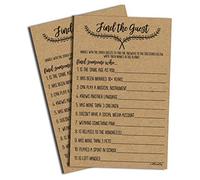 Find the Guest Game - Kraft (50-Sheets) Rustic Bridal Wedding Shower or Bachelorette Party Game, Printed Engagement Rehearsal (Large Size Sheets)