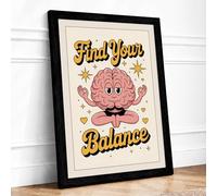 Find Your Balance Vintage Framed Wall Art Print A4 (29.7×21cm) Black, Wall Decor for Living Room, Bedroom, Office & Home, Ready to Hang, Art Gift