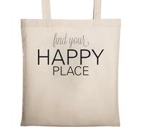 Find Your Happy Place Natural Ecological Cotton Tote Bag Beige