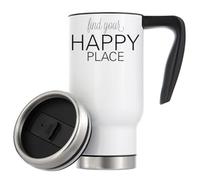 Find Your Happy Place Vacuum Insulated Thermal Travel Coffee Mug 480ml White
