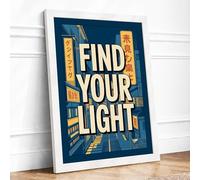 Find Your Light Modern Framed Wall Art Print A2 (59.4×42cm) White, Wall Decor for Living Room, Bedroom, Office & Home, Ready to Hang, Art Gift