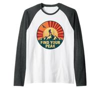 Find Your Peak Vintage Hiking Mountain Sunset GRAP Raglan Baseball Tee